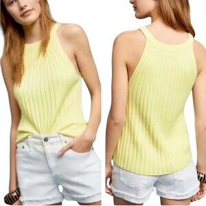 Anthropologie Zadkine Canary Yellow Ribbed Cutaway Knit Sweater Tank Top - L